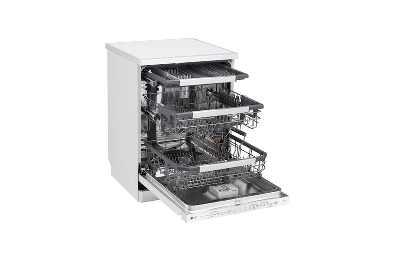 LG Lavavajillas LG QuadWashᵀᴹ Steam, Blanco, Un 10% más eficiente que A, con lavado a vapor y tercera bandeja, DF587HHS