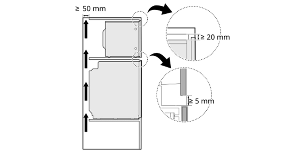 Dimensiones de la zona de instalación del horno microondas empotrado.