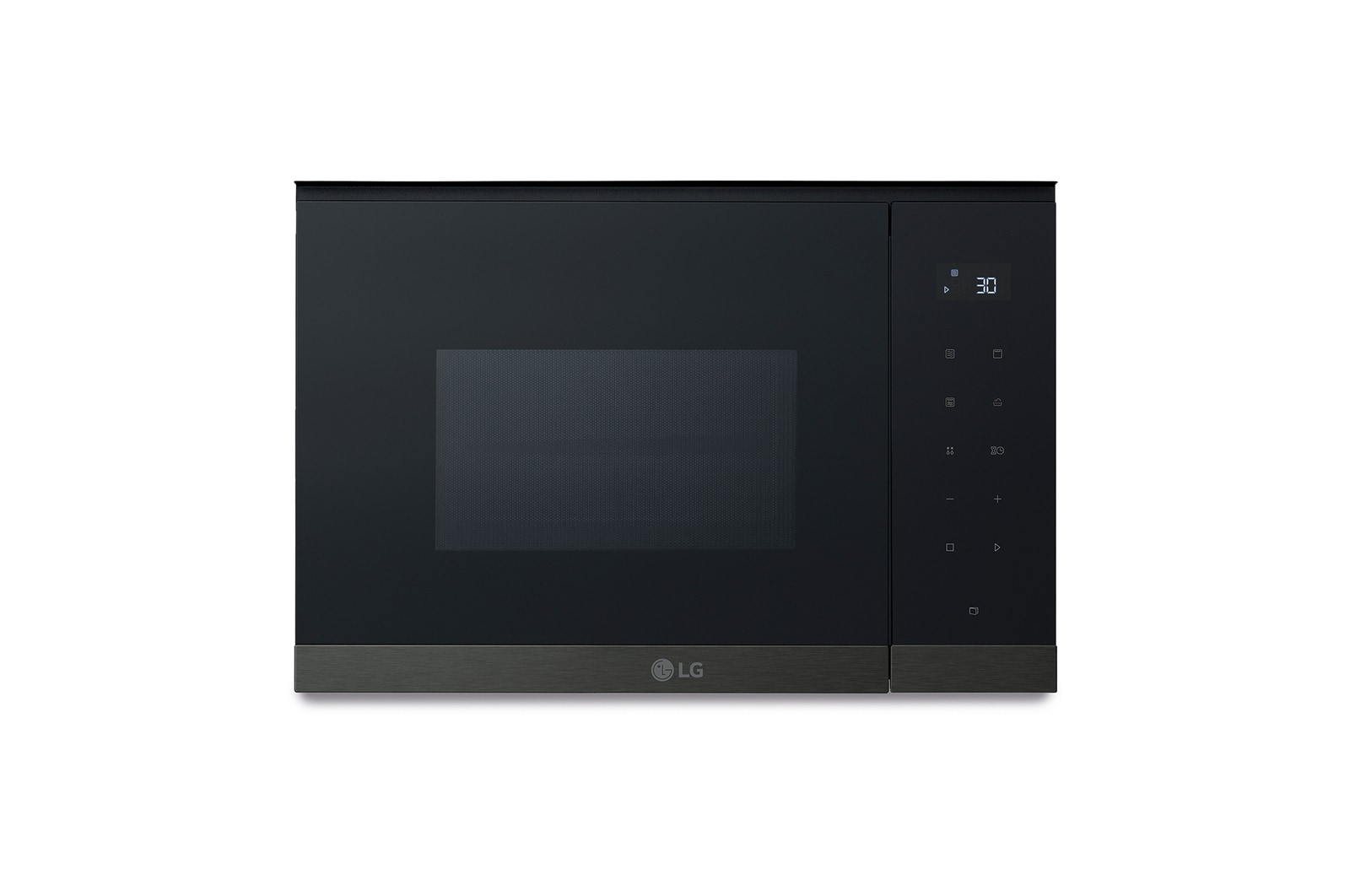 Vista frontal de Microondas con Grill | LG MG7Z2593B, 900W, integración total, 25 L, negro+acero negro