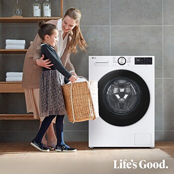 Left perspective view of of LG washer dryer combo