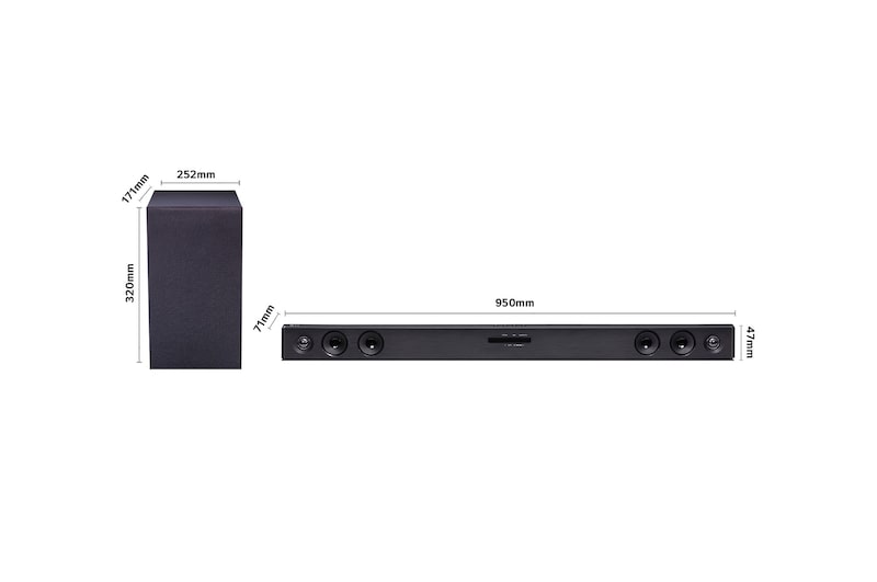 LG Barra de sonido Inteligente LG SQC2 con 300W de potencia y 2.1 canales. Sonido envolvente Dolby Digital con bajos potentes. Conectividad Bluetooth, USB y entrada óptica y App Android / iOS. Completa tu televisor con una barra de sonido con ajuste perfecto para TV de 43", SQC2