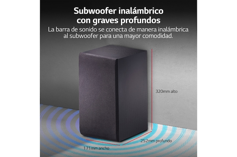 LG Barra de sonido Inteligente LG SQC2 con 300W de potencia y 2.1 canales. Sonido envolvente Dolby Digital con bajos potentes. Conectividad Bluetooth, USB y entrada óptica y App Android / iOS. Completa tu televisor con una barra de sonido con ajuste perfecto para TV de 43", SQC2