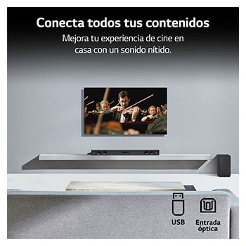 LG Barra de sonido Inteligente LG SQC2 con 300W de potencia y 2.1 canales. Sonido envolvente Dolby Digital con bajos potentes. Conectividad Bluetooth, USB y entrada óptica y App Android / iOS. Completa tu televisor con una barra de sonido con ajuste perfecto para TV de 43", SQC2