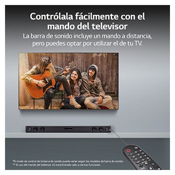 LG Barra de sonido Inteligente LG SQC2 con 300W de potencia y 2.1 canales. Sonido envolvente Dolby Digital con bajos potentes. Conectividad Bluetooth, USB y entrada óptica y App Android / iOS. Completa tu televisor con una barra de sonido con ajuste perfecto para TV de 43", SQC2