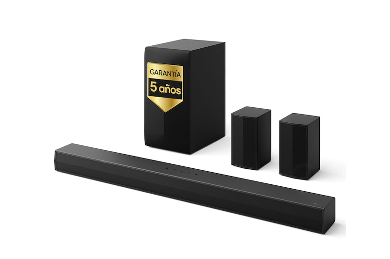 LG Barra de Sonido - LG S60TR, Bluetooth, 440W, 5.1 Canales con subwoofer, altavoces traseros para cine en casa, Dolby Digital, DTS Digital Surround , Negro, S60TR