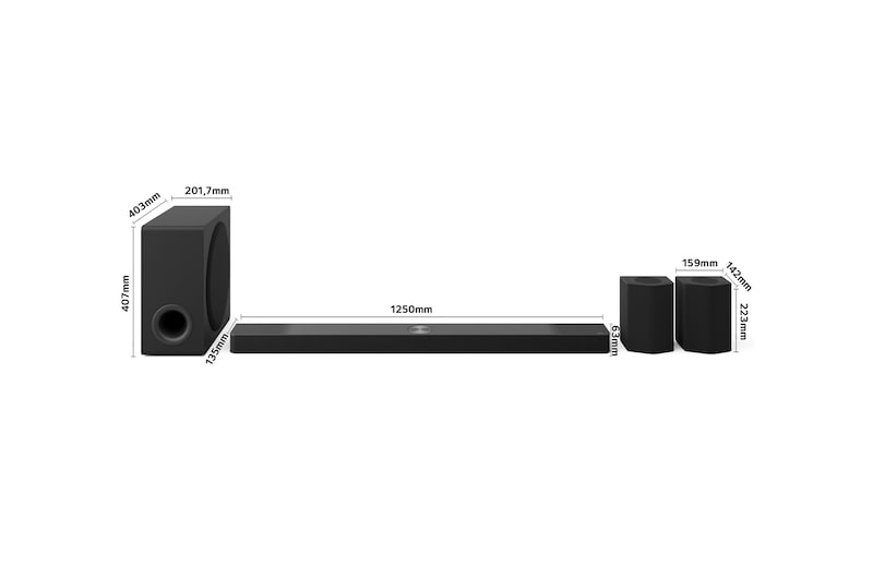 LG Barra de Sonido - LG S95TR, Bluetooth, 810W, 9.1.5 Canales con subwoofer, altavoces traseros para cine en casa, Dolby Atmos, DTS:X, IA Ready, Negro, S95TR