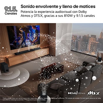 LG Barra de Sonido - LG S95TR, Bluetooth, 810W, 9.1.5 Canales con subwoofer, altavoces traseros para cine en casa, Dolby Atmos, DTS:X, IA Ready, Negro, S95TR
