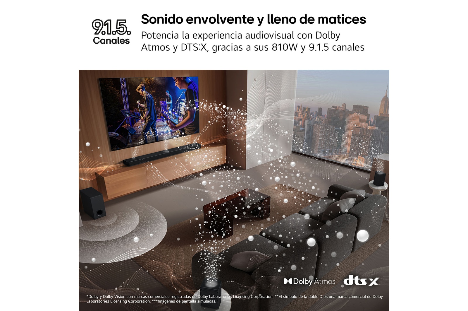 LG Barra de Sonido - LG S95TR, Bluetooth, 810W, 9.1.5 Canales con subwoofer, altavoces traseros para cine en casa, Dolby Atmos, DTS:X, IA Ready, Negro, S95TR