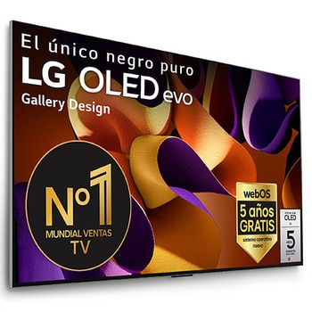 Vista frontal del televisor LG OLED evo G4 OLED77G45LW, con el emblema de 11 años como el número 1 mundial en OLED.