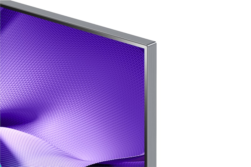 Close-up image of LG OLED evo TV, OLED M4 showing the ultra-slim top edge