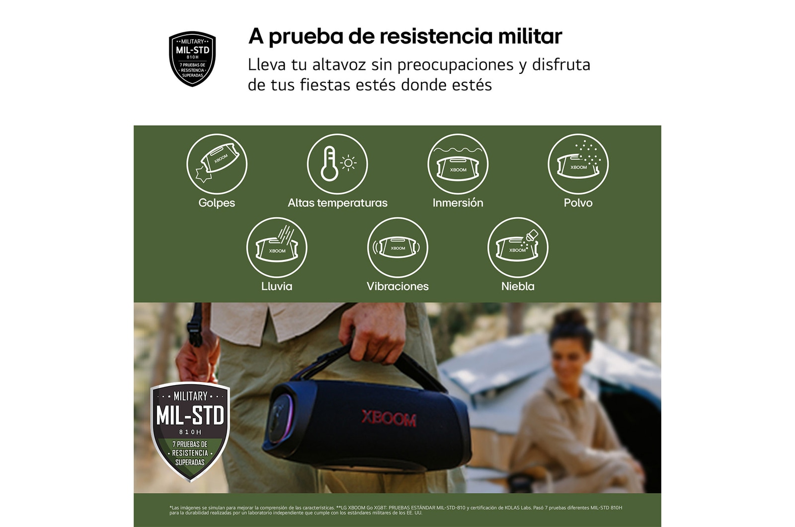 LG xboom XG8T - Altavoz inalámbrico, bluetooth, 60W, hasta 15h batería, resistencia militar, IP67, Negro, XG8T