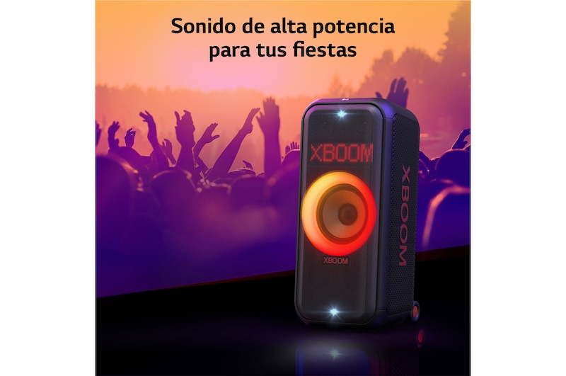LG xboom La Bestia XL7S - Altavoz gran potencia, 250W, karaoke, luces y pantalla LED, efectos de DJ, Bluetooth, hasta 20h batería, Asa Telescópica y Ruedas, Resistencia IPX4 ,Negro, XL7S