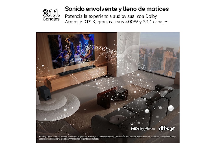 LG Barra de sonido para TV - LG S70TY, Bluetooth, 400W, 3.1.1 Canales con subwoofer, Dolby Atmos, DTS:X, Negro, S70TY.DESB