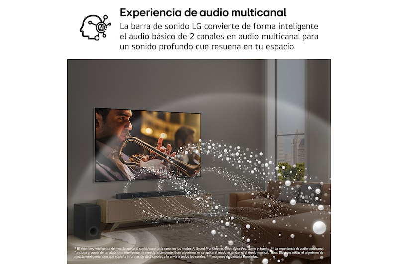 LG Barra de sonido para TV - LG S70TY, Bluetooth, 400W, 3.1.1 Canales con subwoofer, Dolby Atmos, DTS:X, Negro, S70TY.DESB