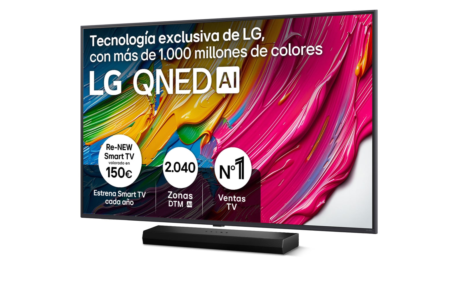 Vista frontal de Pack Smart TV LG QNED AI QNED8E 55 pulgadas 4K 2025 + Barra de Sonido S20A, E 55QNED8EA6B.ESB