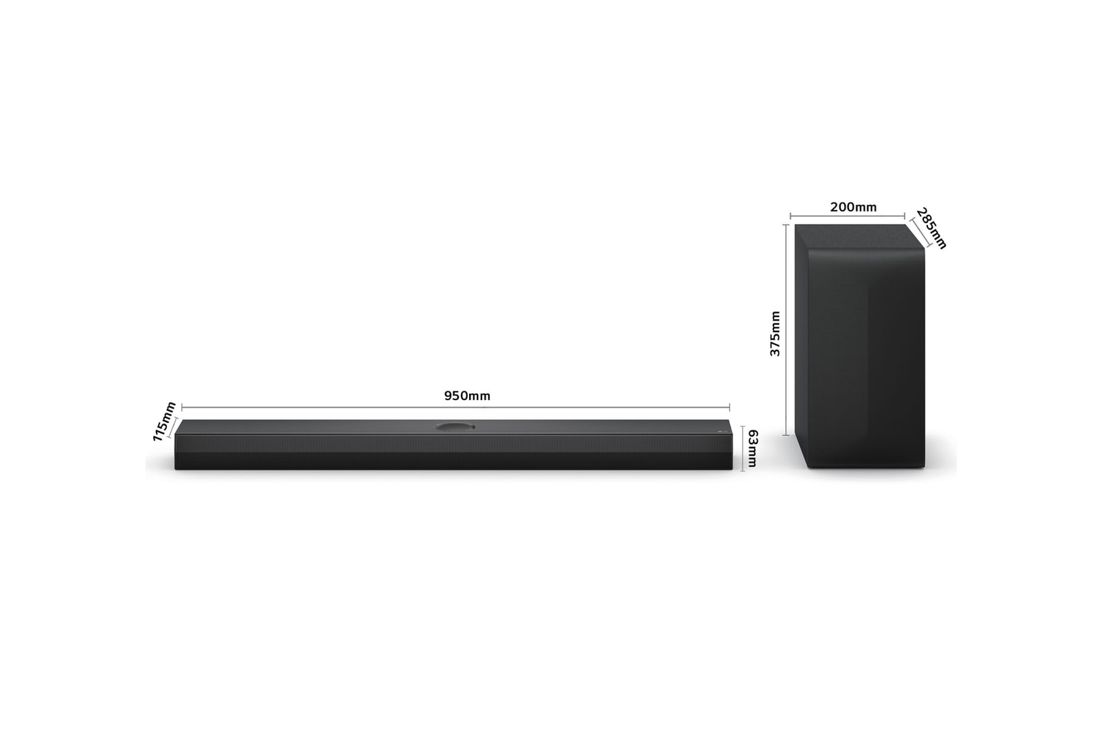 Front view and side view of LG QNED AI QNED80 4K Smart TV showing its length, width, height, and depth dimensions.