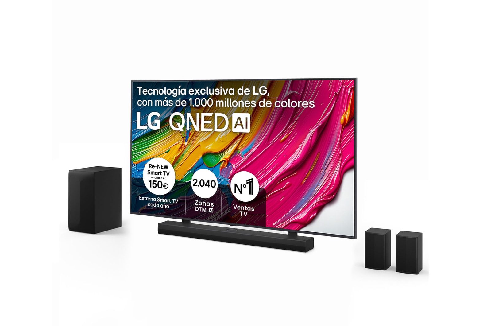 Vista frontal de Pack Smart TV LG QNED AI QNED8E 75 pulgadas 4K 2025 + Barra de Sonido S70TR + Soporte, D 75QNED8EA6B.ESB