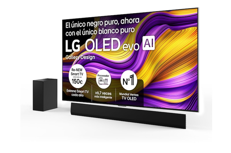 Vista frontal de Pack Smart TV LG OLED evo AI G5 65 pulgadas 4K 2025 + Barra de Sonido SG10TY OLED65G55LW.ESB