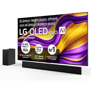 Vista frontal del Pack Smart TV LG OLED evo AI G5 77 pulgadas 4K 2025 + Barra de Sonido SG10TY OLED77G55LW