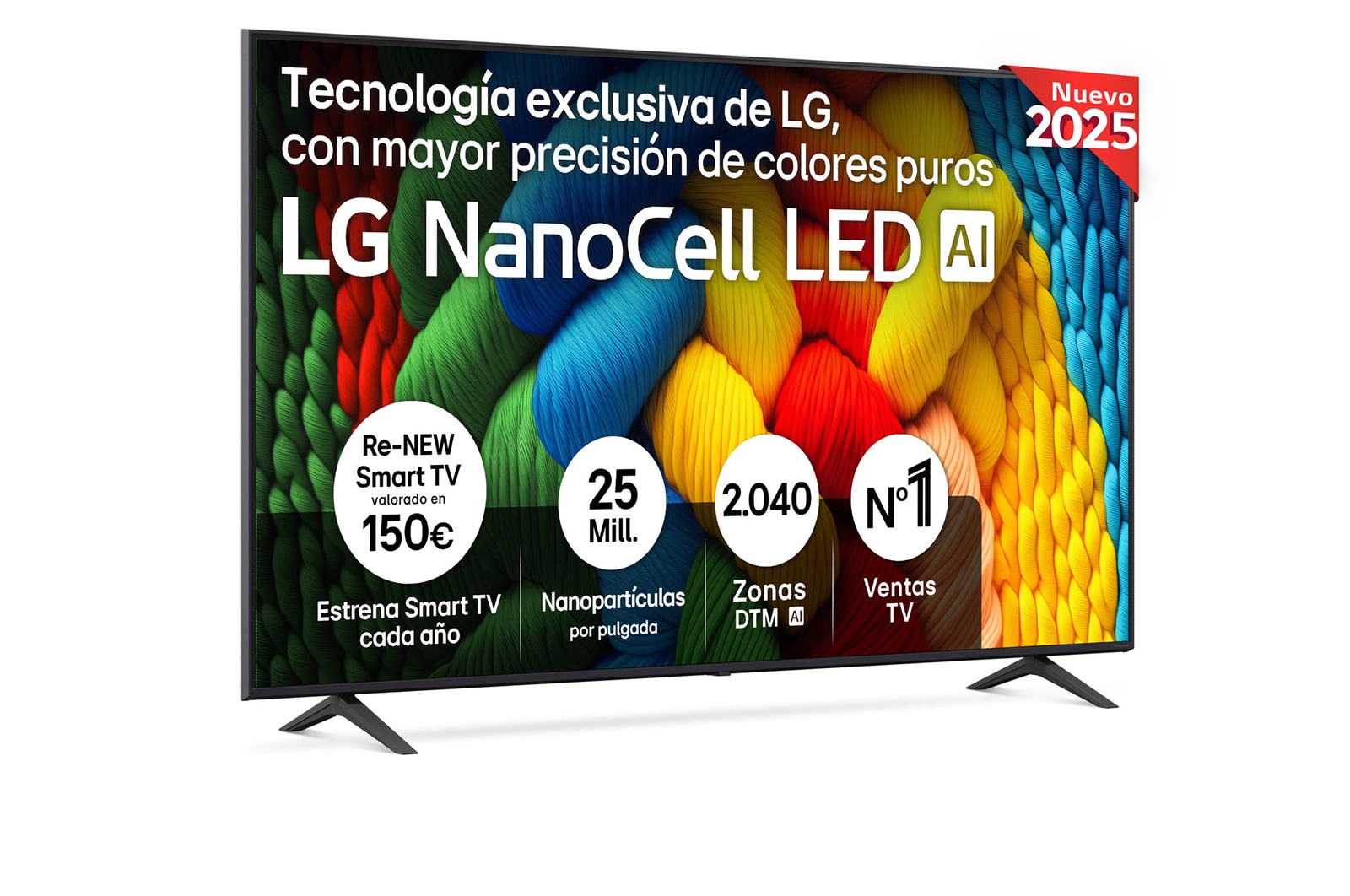 Vista frontal de Smart TV LG NanoCell AI NANO80 75 pulgadas 4K 2025 75NANO80A6B