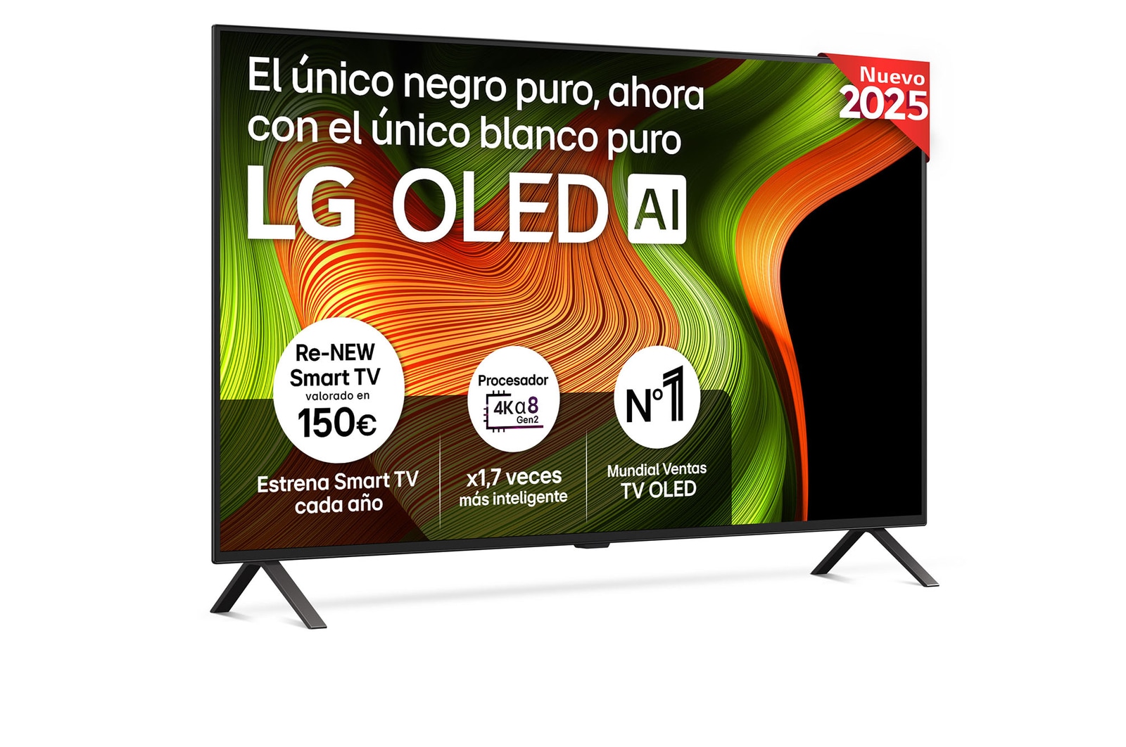 Vista frontal del televisor LG OLED evo AI C5 4K Smart TV. En la pantalla aparecen el distintivo “12 Years of world number 1 OLED” y el logotipo LG OLED evo AI 2025.