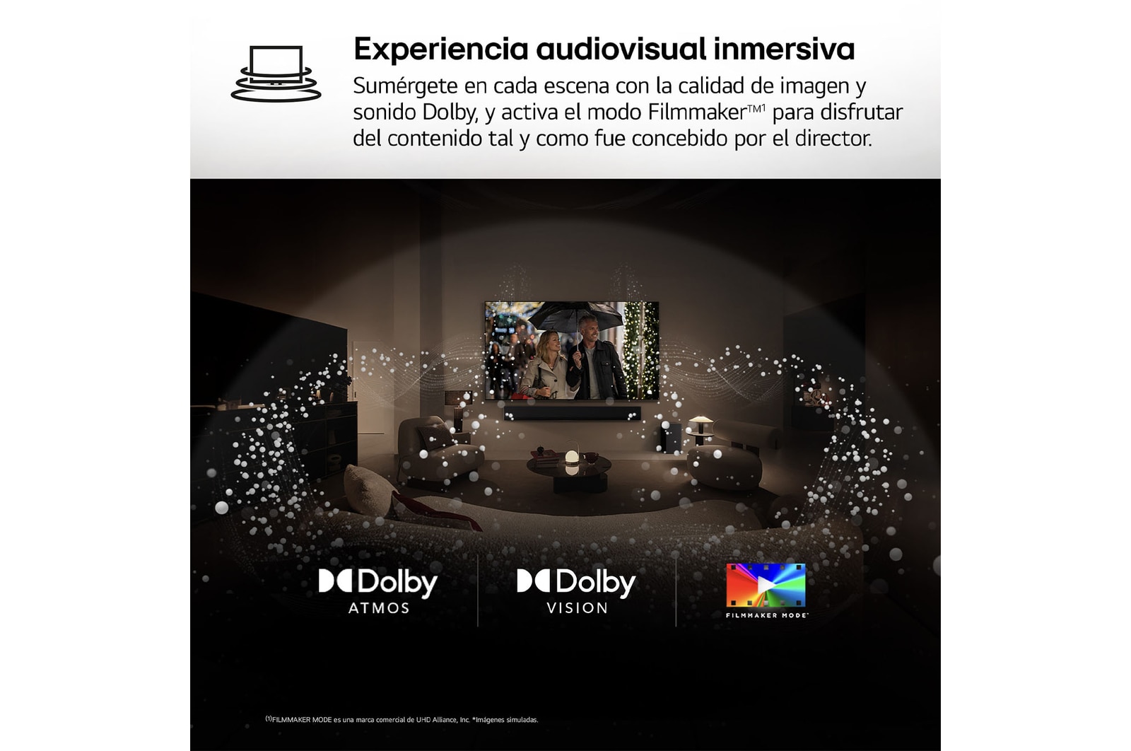 AI Magic Remote de LG en primer plano. El icono del botón AI está resaltado. En el fondo aparece la interfaz de usuario de webOS de LG. El cursor del ratón implica que se está usando el mando a distancia. El texto explica cómo las funciones del mando a distancia y los controles hacen que la navegación en webOS sea más sencilla.