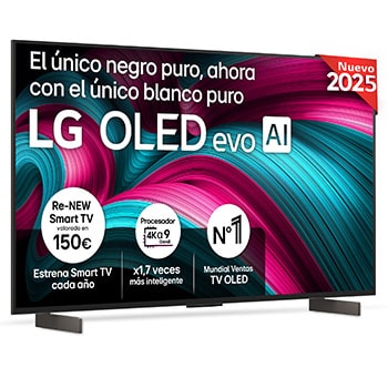 Vista frontal del televisor LG OLED evo AI C5 4K Smart TV. En la pantalla aparecen el distintivo “12 Years of world number 1 OLED” y el logotipo LG OLED evo AI 2025.