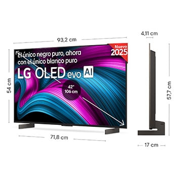 Vista en ligero ángulo del televisor LG OLED evo AI C5E 4K Smart TV.