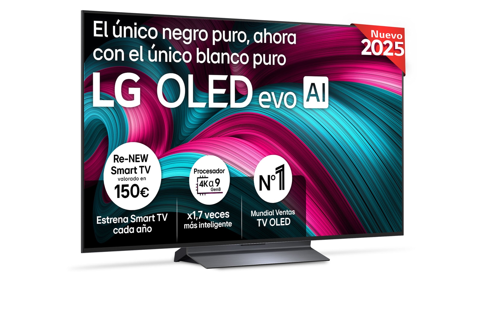 Vista frontal del Smart TV LG OLED evo AI C5 55 pulgadas 4K 2025 OLED55C54LA