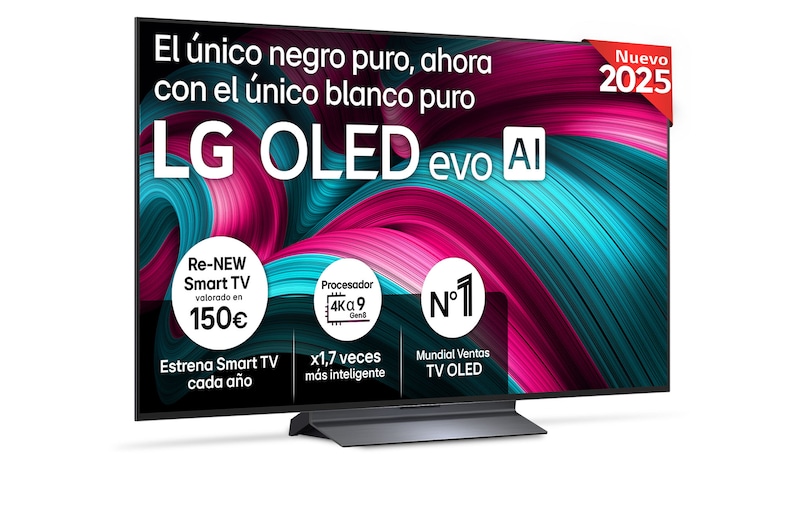 Vista frontal del Smart TV LG OLED evo AI C5 55 pulgadas 4K 2025 OLED55C54LA