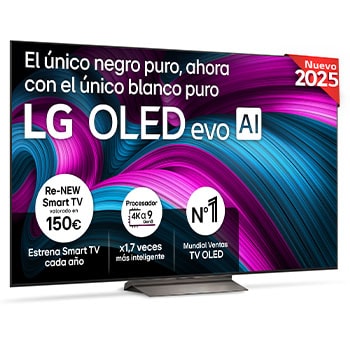 Vista frontal del televisor LG OLED evo AI C5 4K Smart TV. En la pantalla aparecen el distintivo “12 Years of world number 1 OLED” y el logotipo LG OLED evo AI 2025.