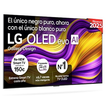 Vista frontal del Smart TV LG OLED evo AI G5 65 pulgadas 4K 2025 OLED65G55LW