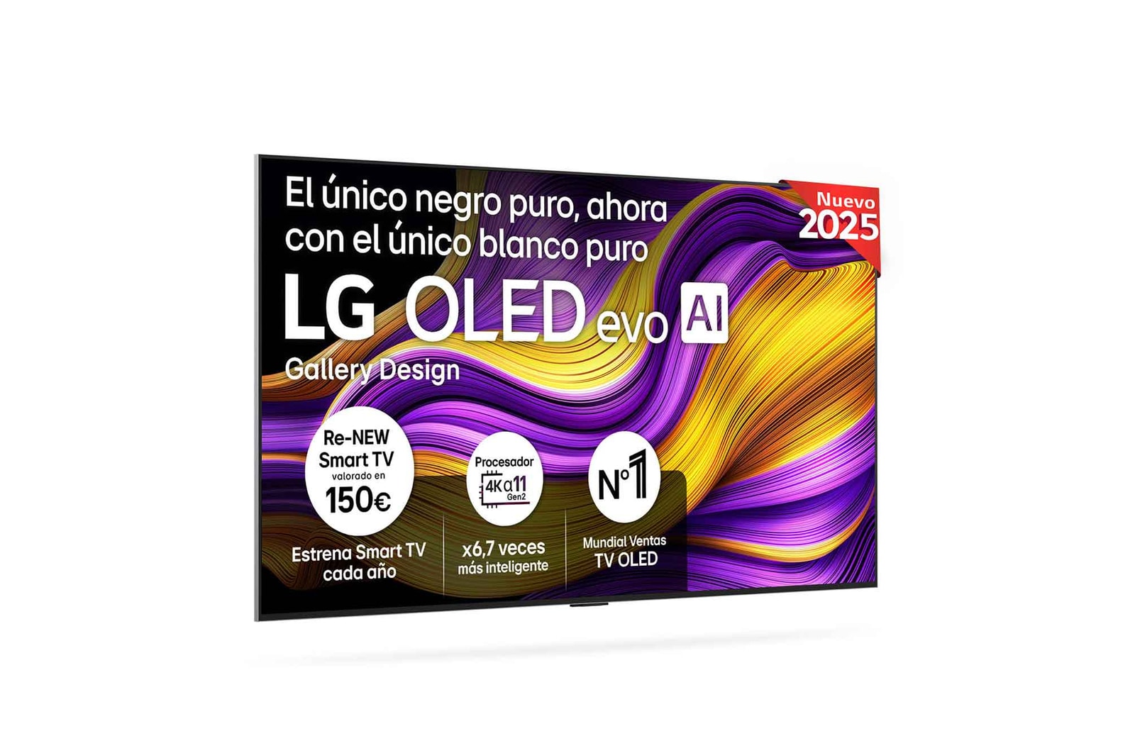 Vista frontal del Smart TV LG OLED evo AI G5 65 pulgadas 4K 2025 OLED65G55LW