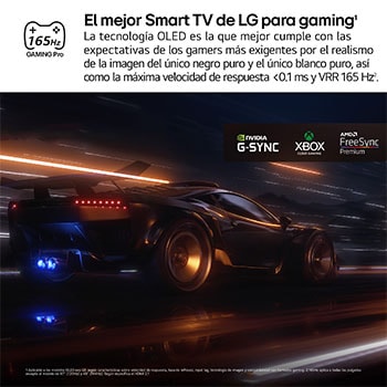 AI Magic Remote de LG en primer plano. El icono del botón AI está resaltado. En el fondo aparece la interfaz de usuario de webOS de LG. El cursor del ratón implica que se está usando el mando a distancia. El texto explica cómo las funciones del mando a distancia y los controles hacen que la navegación en webOS sea más sencilla.