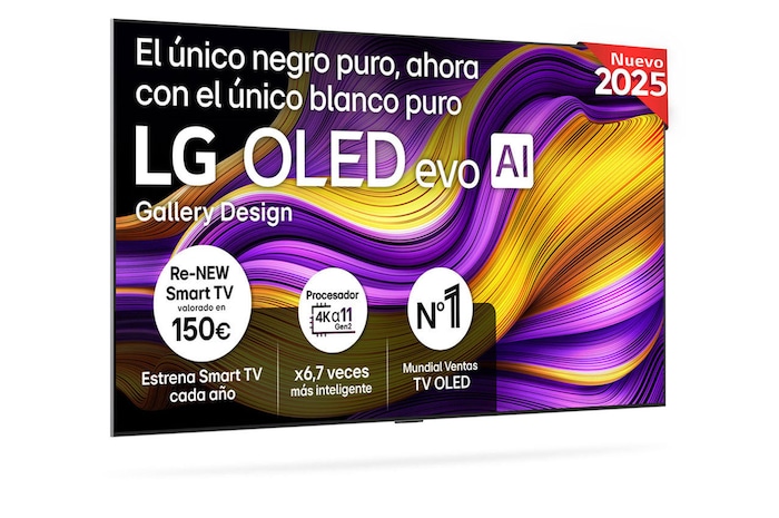 Vista frontal del Smart TV LG OLED evo AI G5 77 pulgadas 4K 2025 OLED77G54LW