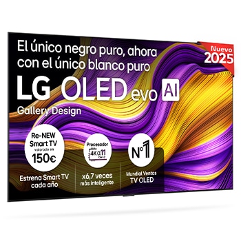 Vista frontal del televisor LG OLED evo AI G5 4K Smart TV. En la pantalla aparecen el distintivo “12 Years of world number 1 OLED” y el logotipo LG OLED evo AI 2025.