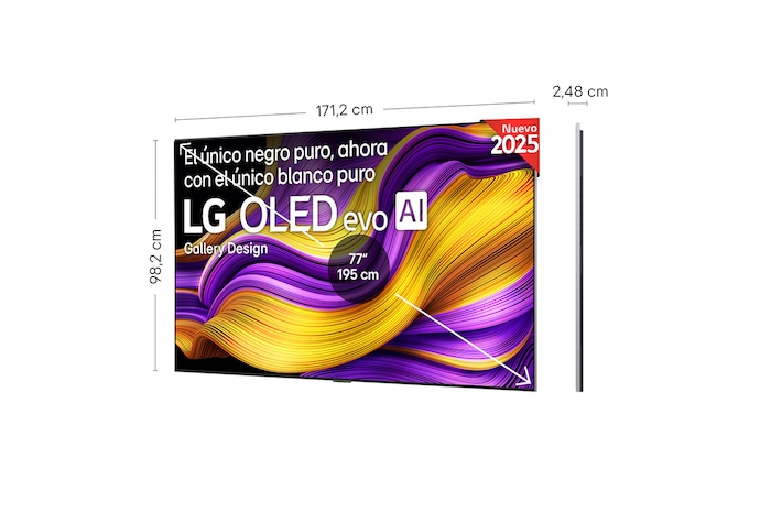 Vista lateral inclinada hacia la izquierda del televisor LG OLED evo AI G5 4K Smart TV.