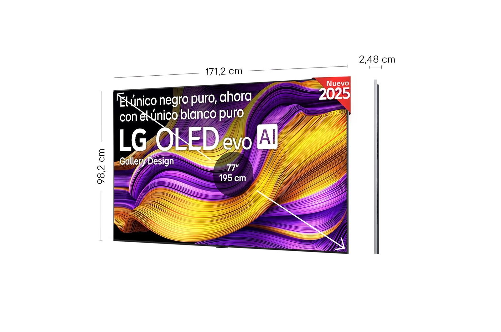 Vista lateral inclinada hacia la izquierda del televisor LG OLED evo AI G5 4K Smart TV.