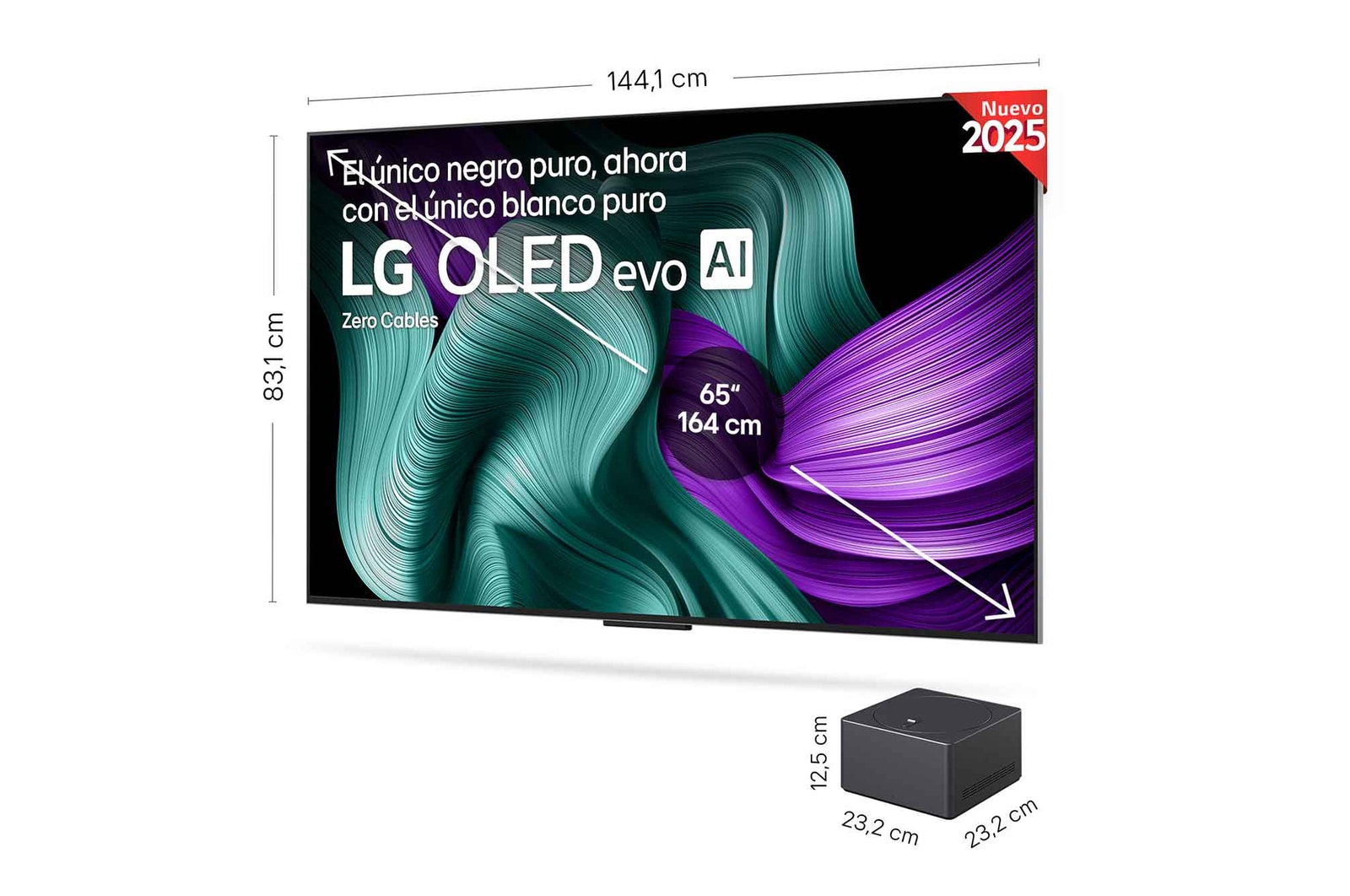 Zero Connect Box con sus correspondientes dimensiones de tamaño en milímetros.