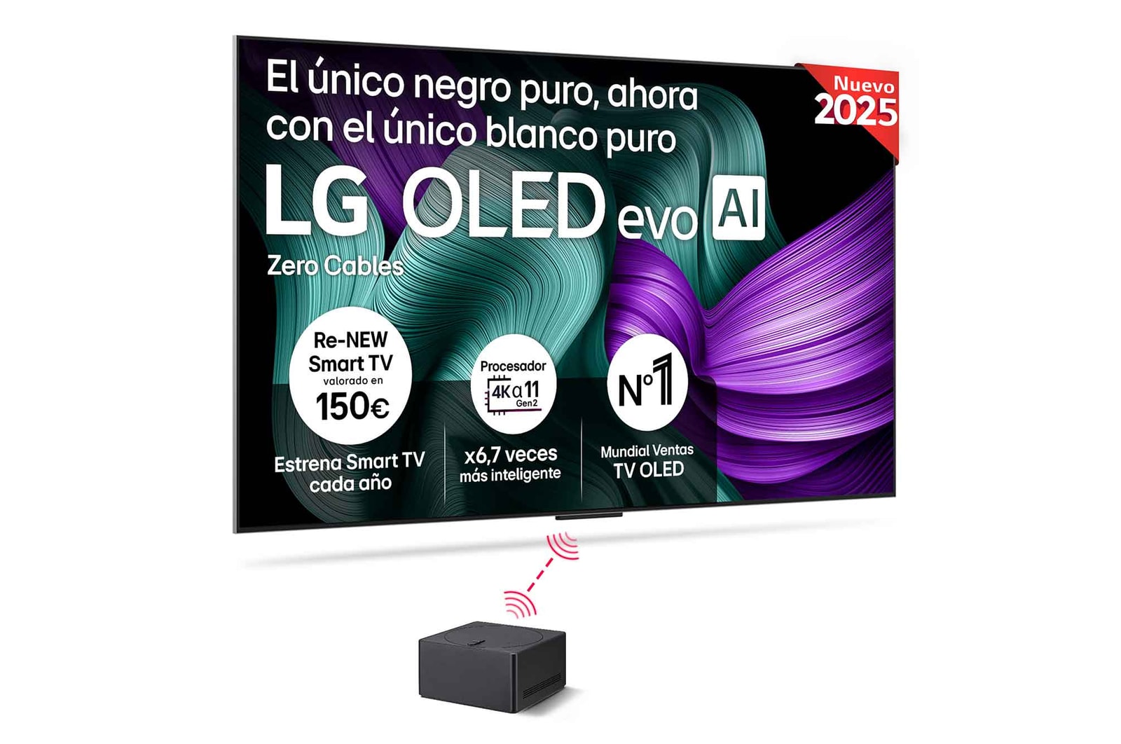 Vista frontal de Smart TV LG OLED evo AI M5 inalámbrico 77 pulgadas 4K 2025 OLED77M59LA