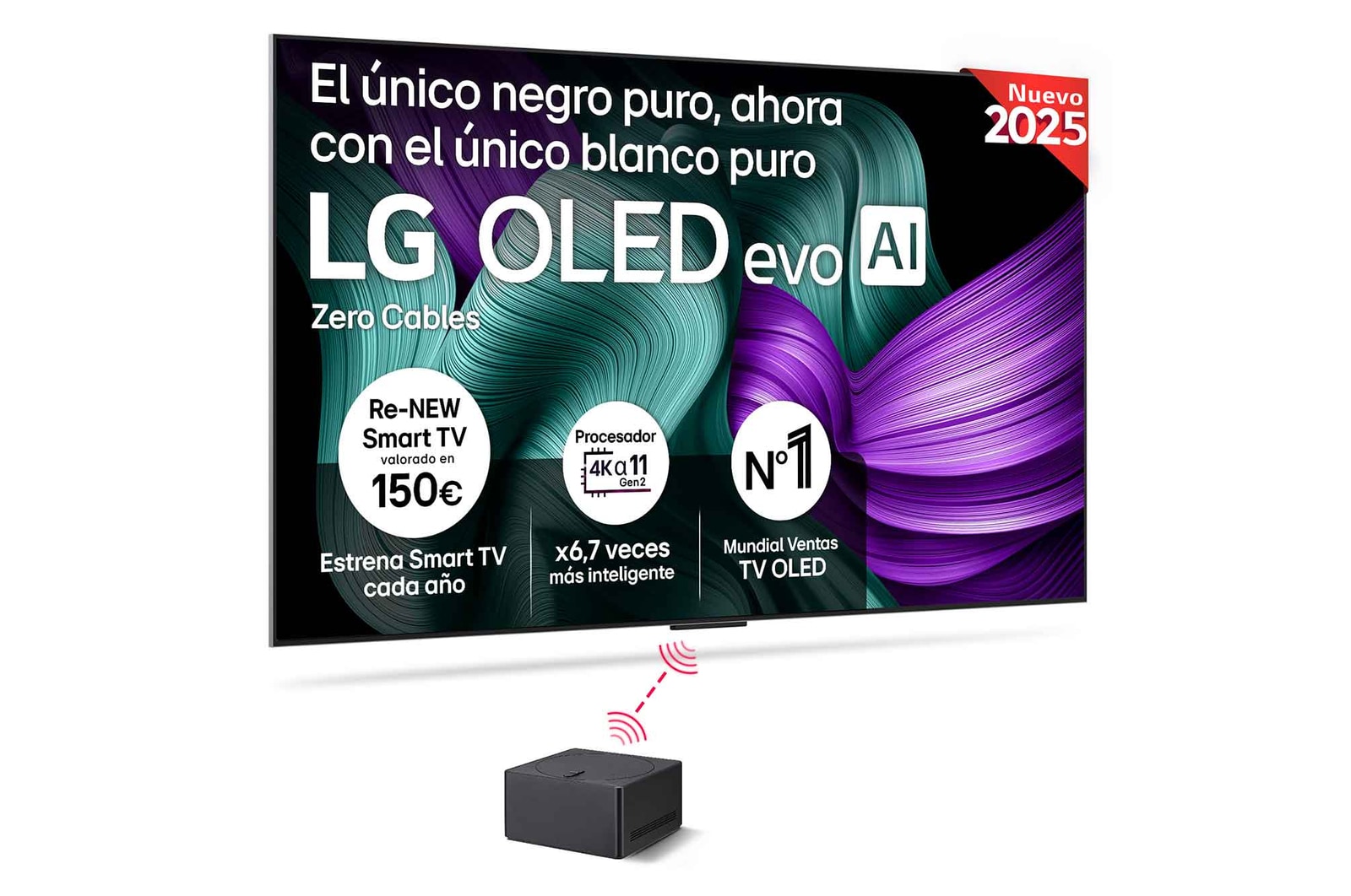 Vista frontal de Smart TV LG OLED evo AI M5 inalámbrico 83 pulgadas 4K 2025 OLED83M59LA