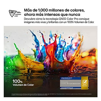 Vista frontal y lateral del televisor LG QNED evo AI 4K Smart TV en las que se muestran sus dimensiones (largo, ancho, alto y profundo).