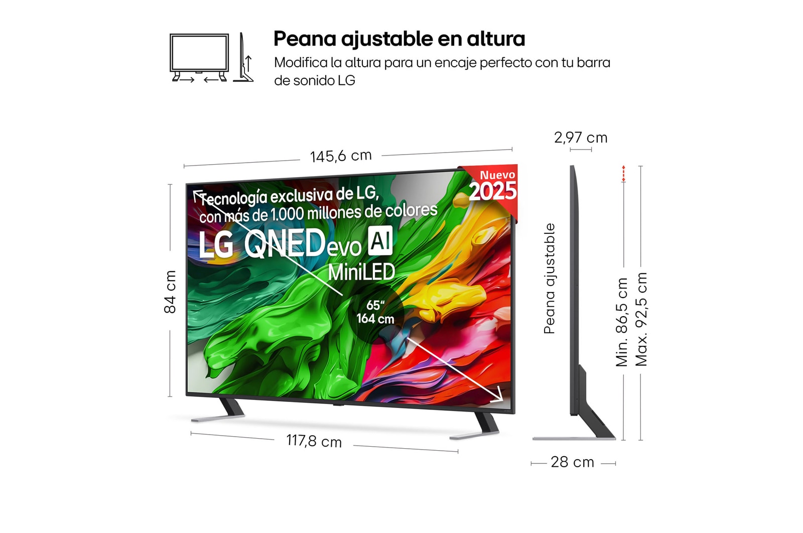 Vista trasera de un televisor LG QNED evo