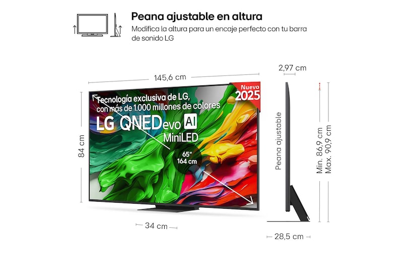 Vista trasera de un televisor LG QNED evo