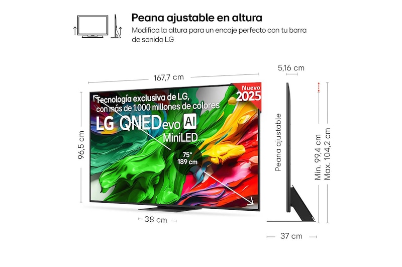 Vista trasera de un televisor LG QNED evo