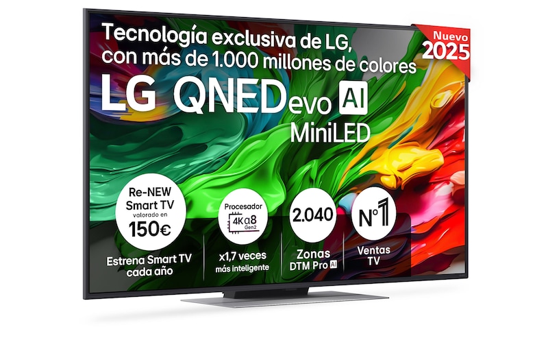 Vista frontal de Smart TV LG QNED evo AI QNED87 55 pulgadas MiniLED 4K 2025 55QNED87A6B