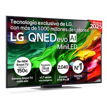 Vista frontal de Smart TV LG QNED evo AI QNED87 55 pulgadas MiniLED 4K 2025 55QNED87A6B