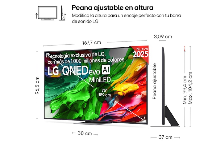 Vista trasera de un televisor LG QNED evo