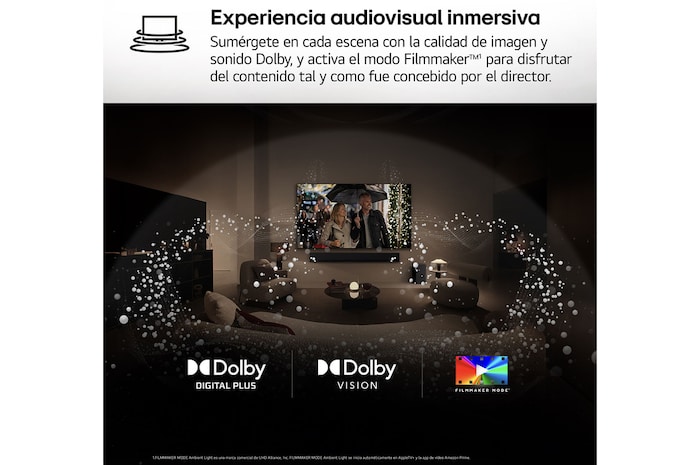 AI Magic Remote de LG en primer plano. El icono del botón AI está resaltado. En el fondo aparece la interfaz de usuario de webOS de LG. El cursor del ratón implica que se está usando el mando a distancia. El texto explica cómo las funciones del mando a distancia y los controles hacen que la navegación en webOS sea más sencilla.