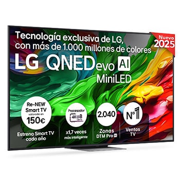 Vista frontal de Smart TV LG QNED evo AI QNED87 75 pulgadas MiniLED 4K 2025 75QNED87A6B